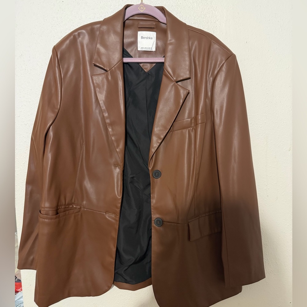 Bershka Chocolate Faux Leather Blazer